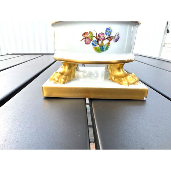 VTG Herend Queen Victoria Green Border Butterfly Claw Foot Urn Vase SZ 7.5"H - Picture 9 of 15